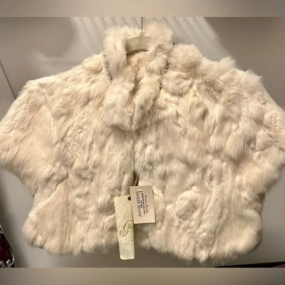 Guess Jackets Coats Guess Rabbit Fur Evening Jacket White